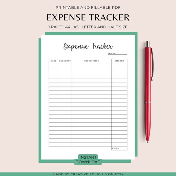 Expense Tracker, Business Expense Log Printable, Spending Tracker, Purchase Log, Transaction Log, Financial Planner Letter/HalfLetter/A4/A5