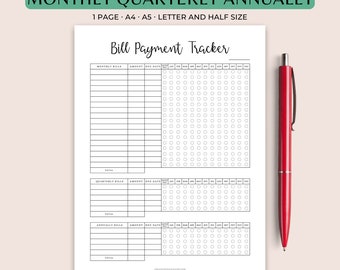 Bill Payment Tracker, Monthly Bill Payment Tracker, Editable Bill Planner, Bill Payment Tracker Printable, PDF Half Letter/Letter Size/A4/A5