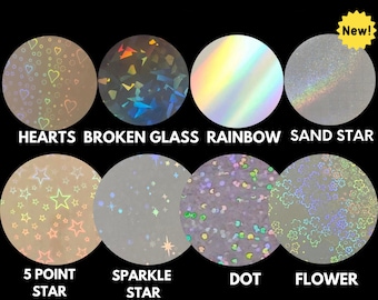 Holographic self adhesive sticker sheets A4 size In  broken glass, star, dot, flower, rainbow, or variety pack