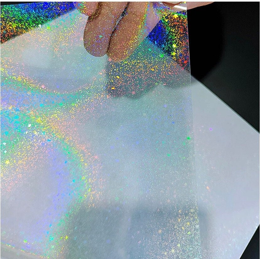 Meteor Shower Holographic Transparent Self Adhesive Vinyl Overlay Film A4  Sheet