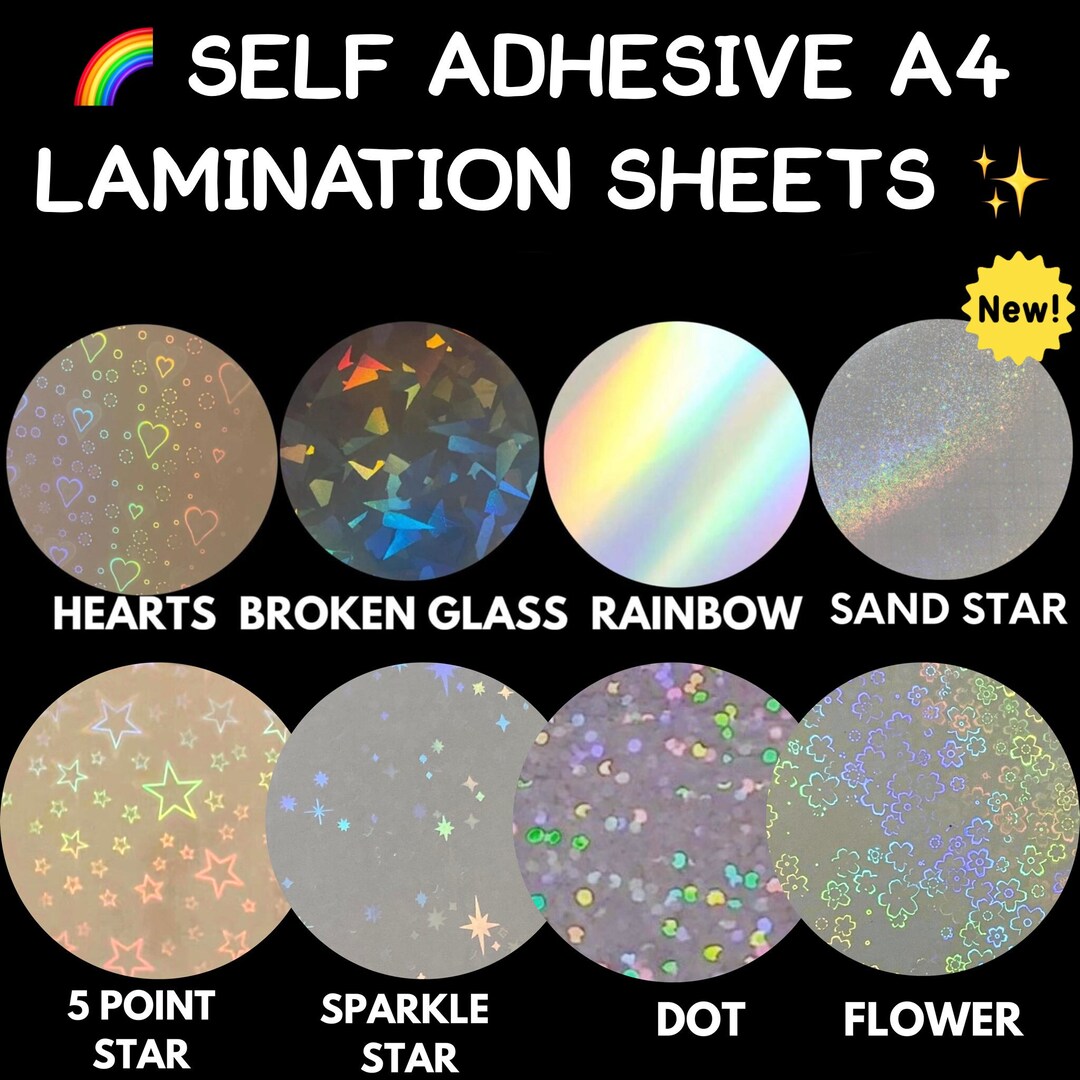 Holographic Self Adhesive Sticker Sheets A4 Size in Broken Glass, Star ...