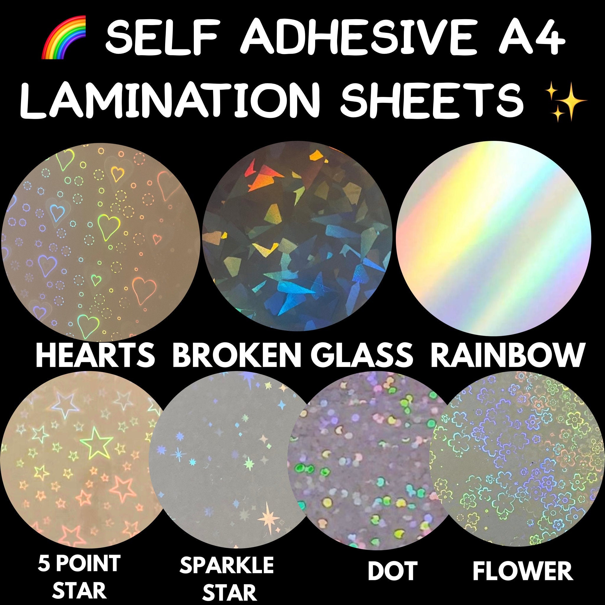 10 Sheets 10 Style A4 Transparent Holographic Overlay Lamination Film A4  Self-Adhesive Laminate Waterproof Vinyl Sticker Paper