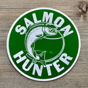 STC•077 Alaska Salmon Hunter Sticker, Sockeye Salmon, Alaska Fishing Sticker, Fishing Adventure, Alaska Travel, Fishing Charter, Alaska