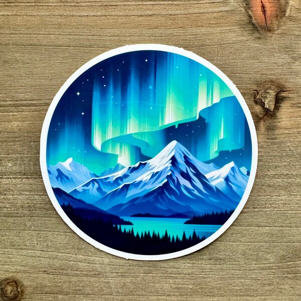 STC-146 Aurora Borealis Forrest Scene Sticker, Northern Lights, Night Sky, National Park Nerd,Alaska Photography, Alaska Art, Explore Alaska