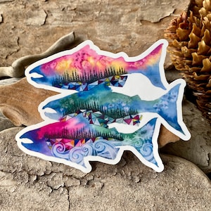 STC-070 Abstract Art Alaska Sockeye Salmon Sticker, Alaska Fishing Sticker, Alaska Art Sticker, Alaska Travel Sticker, Alaska Adventure