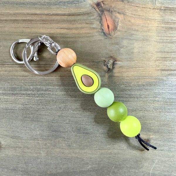 STC-KC7 Avocado Keychain, Cute Avocado Keychain, Silicone Beads, Gift for Her, Handmade Keychain, Fruit Keychain, Luggage Charm, Bag Charm