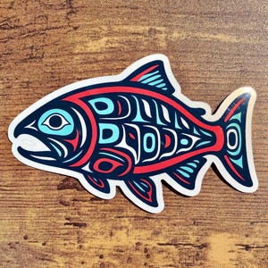 STC-131 Alaska Cultural Art Salmon Sticker, Pacific Northwest Salmon Sticker, Sockeye Salmon Sticker, Alaska Art, Outdoor Adventure