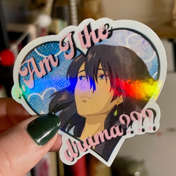 Howl Large Heart Shaped "Am I the Drama?" Howl's Moving Castle Howl Sleeping Holographic Vinyl Rainbow Sticker