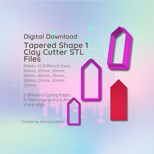Clay Cutter STL File - Tapered 1 - Modern Geometric Earring Digital File Download- 10 sizes and 2 Cutter Versions, cookie cutter