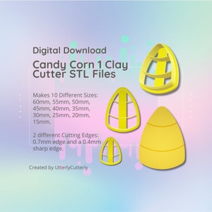 Clay Cutter STL File Candy Corn 1 - Halloween Earring Digital File Download- 10 sizes and 2 Cutter Versions, cookie cutter