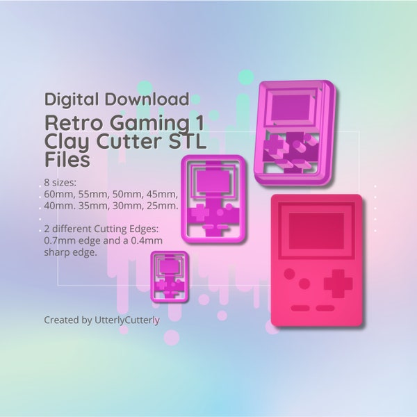 Retro Gaming Clay Cutter - Embossed STL Digital File Download- 8 sizes and 2 Cutter Versions