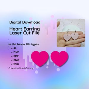 Heart Earring Laser Cut File- svg, Dxf, Pdf & Png