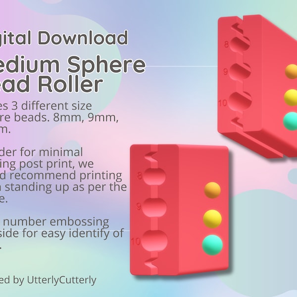 Medium Sphere Circle Polymer Clay Bead Roller STL - 3 Different Sizes- STL Digital File Download- Print Yourself Digital File