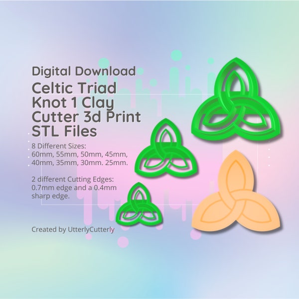 Celtic Triad Knot 1 Clay Cutter - STL Digital File Download- 8 sizes and 2 Cutter Versions