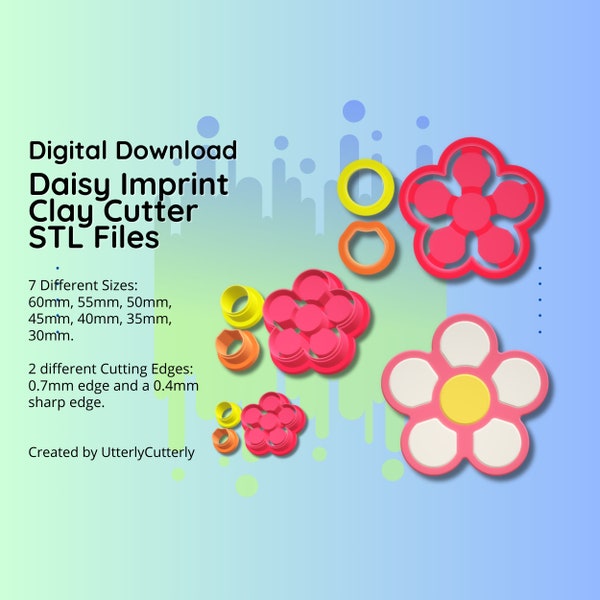 Clay Cutter STL File Summer Daisy Insert Imprint Earring- Digital File Download- 7 sizes & 2 Cutter Versions, cookie cutter