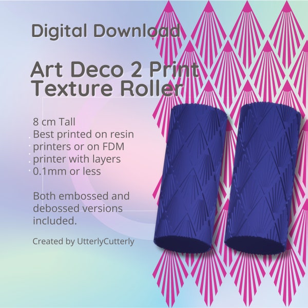 Art Deco 2 Texture Roller, Digital File- STL - Embossed and Debossed included