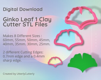 Ginko Leaf 1 Clay Cutter - STL Digital File Download- 8 sizes and 2 Cutter Versions