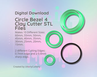 Clay Cutter STL File - Circle Bezel 4 - Earring Digital File Download- 10 sizes and 2 Cutter Versions, cookie cutter