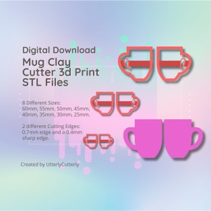 Mug Donut Clay Cutter - STL Digital File Download- 8 sizes and 2 Cutter Versions