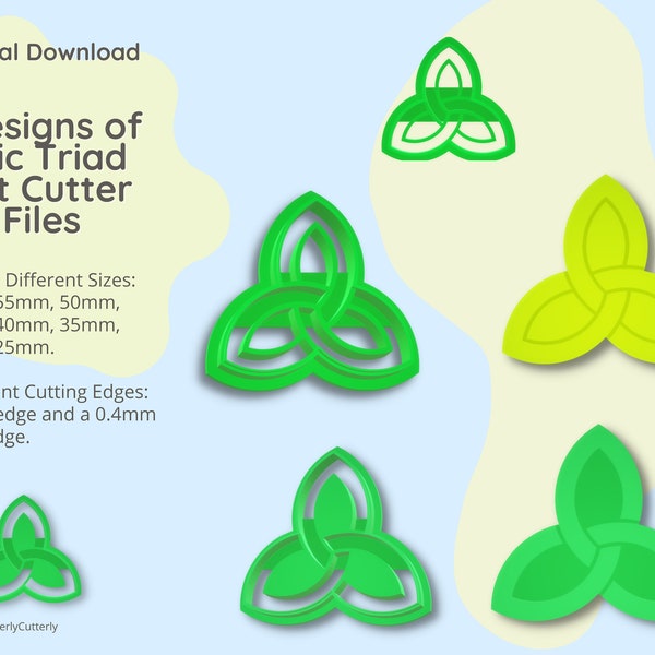 Celtic Triad Knot 1 & 2 Clay Cutter - 2 Design Bundle STL Digital File Download- 8 sizes and 2 Cutter Versions