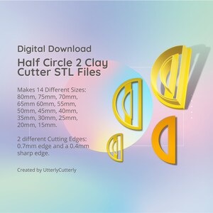 半円 2 粘土カッター - ドーナツ STL デジタル ファイルのダウンロード - 14 サイズと 2 つのカッター バージョン、イヤリング、ブローチ、ペンダント、ヘア バレッタ