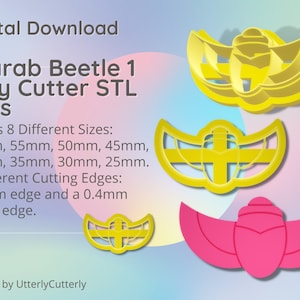 Scarab Beetle 1 Clay Cutter - Egypt Insect STL Digital File Download- 8 sizes and 2 Cutter Versions