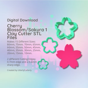 Clay Cutter STL File - Cherry Blossom Sakura 1  - Earring Digital File Download- 15 sizes and 2 Earring Cutter Versions, cookie cutter