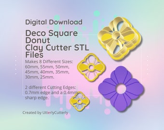 Clay Cutter STL File Art Deco Square - Earring Digital File Download- 8 sizes and 2 Cutter Versions, cookie cutter