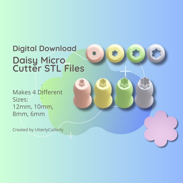 Clay Cutter STL File Flower Daisy Flower Micro Cutter- Earring Digital File Download- 4 sizes