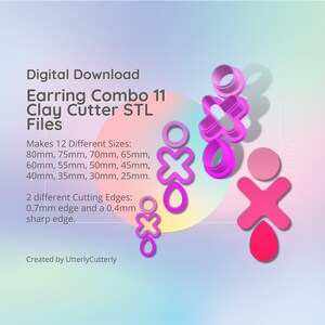 Earring Combo 11 Clay Cutter - Earring STL Digital File Download- 12 sizes and 2 Earring Cutter Versions, cookie cutter, Geometric