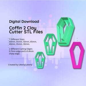 Clay Cutter STL File Coffin 2- Earring Digital File Download- 7 sizes & 2 Cutter Versions, cookie cutter