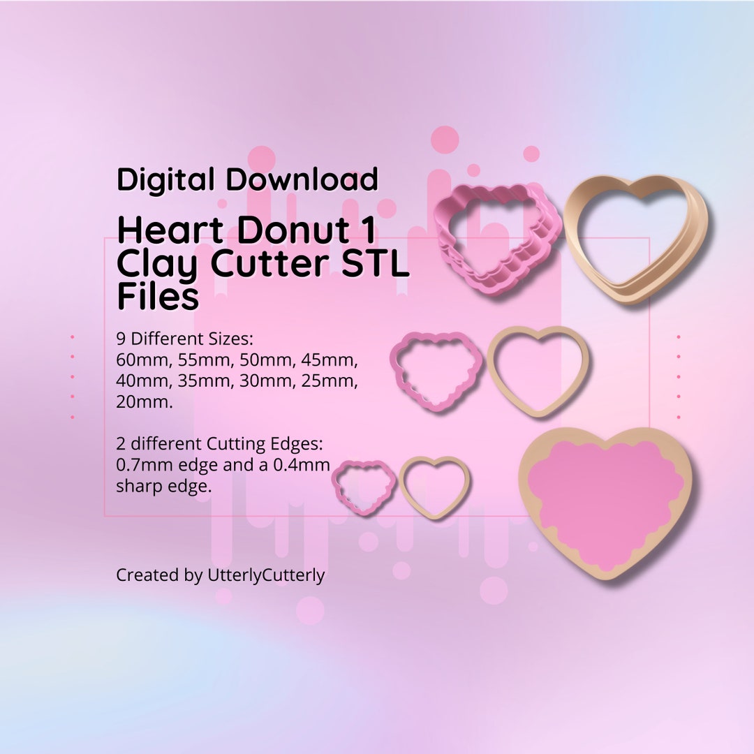 Clay Cutter STL File Heart Donut 1- Earring Digital File Download- 9 ...