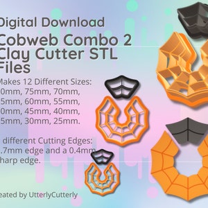Clay Cutter STL File - Cobweb Combo 2 - Halloween Whimsigoth Earring Digital File Download- 12 sizes and 2 Cutter Versions, cookie cutter