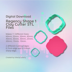 Clay Cutter STL File - Regency 1  - Earring Digital File Download- 11 sizes and 2 Earring Cutter Versions, cookie cutter