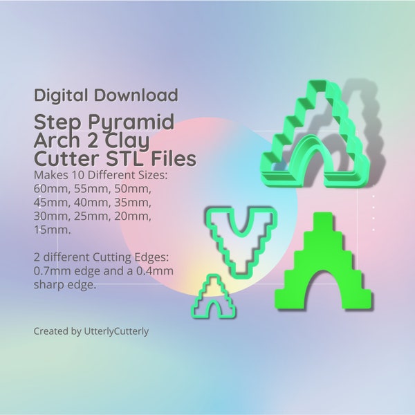 Step Pyramid Arch 2 Clay Cutter - Aztec Geometric STL Digital File Download- 10 sizes and 2 Cutter Versions, cookie cutter