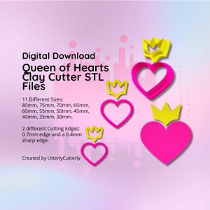 Queen of Hearts Clay Cutter - Geprägte STL Digital File Download - 11 Größen und 2 Cutter Versionen