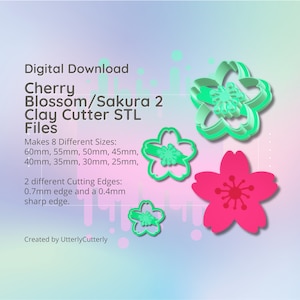 Clay Cutter STL File - Cherry Blossom Sakura 2  - Earring Digital File Download- 8 sizes and 2 Earring Cutter Versions, cookie cutter