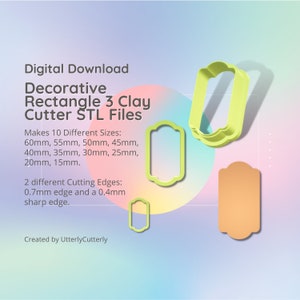 Decorative Rectangle 3 Clay Cutter - Earring STL Digital File Download- 10 sizes and 2 Earring Cutter Versions