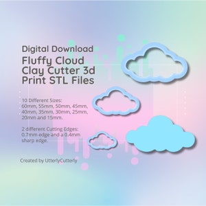 Cloud Clay Cutter - STL Digital File Download- 10 sizes and 2 Cutter Versions