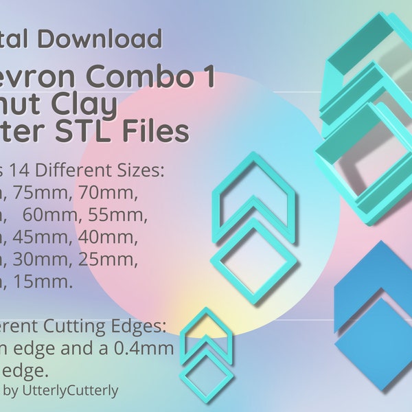 Chevron Combo 1 Clay Cutter - Geometric Digital File Download- 14 sizes and 2 Cutter Versions Earrings, Pendant, Barrette