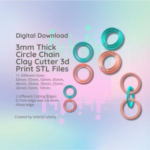 Clay Cutter STL 3mm Thick Circle Chain 1- Earring Digital File Download- 11 sizes & 2 Cutter Versions, cookie cutter