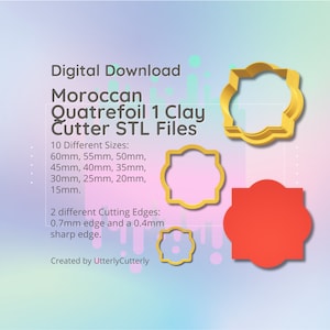 Clay Cutter STL File Moroccan Quatrefoil- Earring Digital File Download- 10 sizes & 2 Cutter Versions, cookie cutter