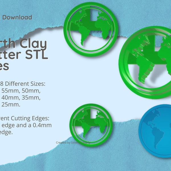 Earth Planet Clay Cutter - STL Digital File Download- 8 sizes and 2 Cutter Versions