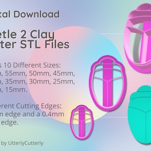 Beetle 2 Clay Cutter - Insect STL Digital File Download- 10 sizes and 2 Cutter Versions