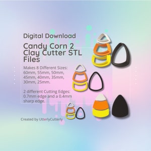 Clay Cutter STL File Candy Corn 2 - Halloween Earring Digital File Download- 8 sizes and 2 Cutter Versions, cookie cutter