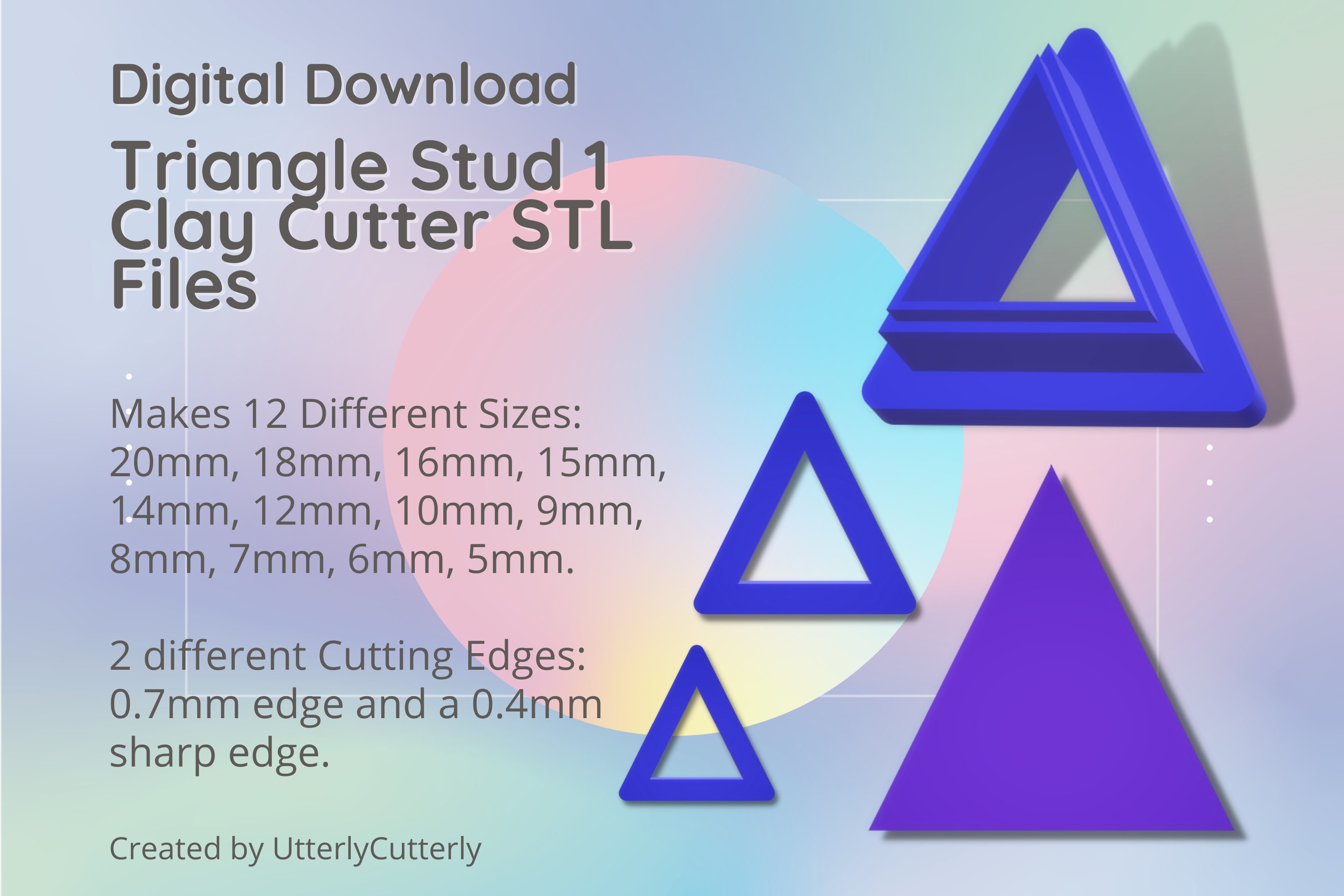 Stud Micro Heart Clay Cutter - STL Digital File Download- 12 sizes