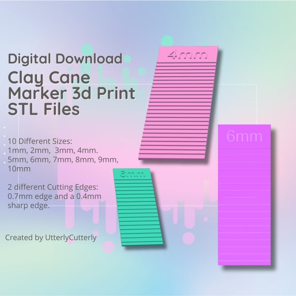 Clay Cane Marker Guides- STL Digital File Download- 10 different sizes, all embossed