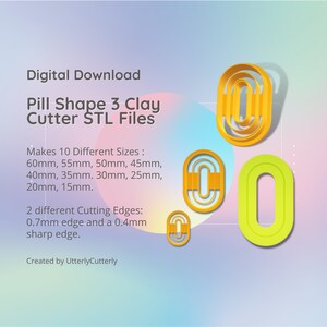ピルシェイプ 3 粘土カッター - ドーナツ STL デジタル ファイルのダウンロード - 10 サイズと 2 つのカッター バージョン、イヤリング、ブローチ、ペンダント