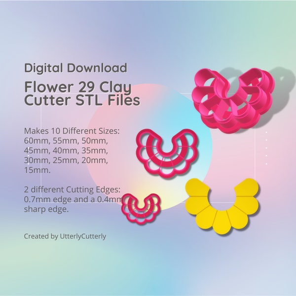 Flower 29 Clay Cutter - Hoop Floral Summer STL Digital File Download- 10 sizes and 2 Earring Cutter Versions, cookie cutter