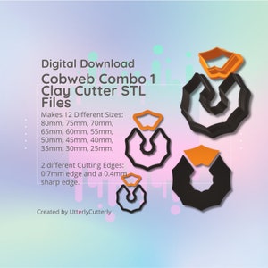 Clay Cutter STL File - Cobweb Combo 1 - Halloween Whimsigoth Earring Digital File Download- 12 sizes and 2 Cutter Versions, cookie cutter